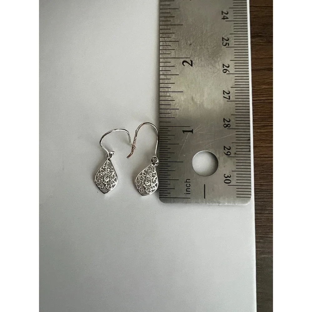 Sterling Silver 925 Filigree Teardrop Hook Earrings‎ Dangle Boho Lightweight NWT